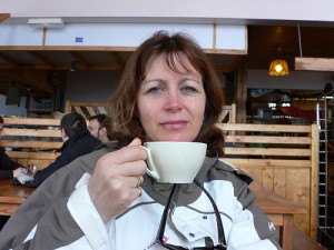 Drinking hot chocolate in Val Cenis