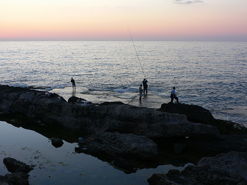 Fishermen on the Corniche in Beirut Lebanon at Sunset