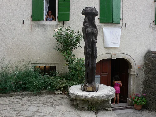 Wooden sculpture in Grožnjan in Istria, Croatia