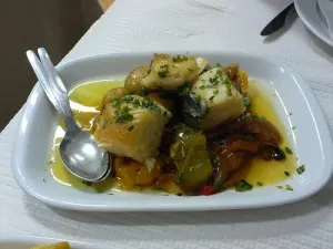 Salt cod with sweet peppers at Casa do Alentejo
