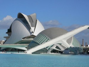 Lhemisferic with concert hall behind at City of Arts and Sciences