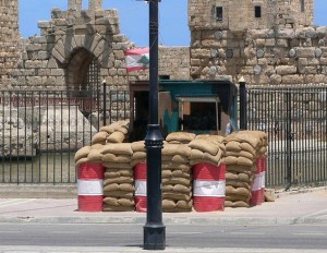 Police checkpoint in Sidon in Lebanon