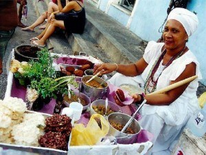Bahian woman selling Acaraje, Bahian sea food