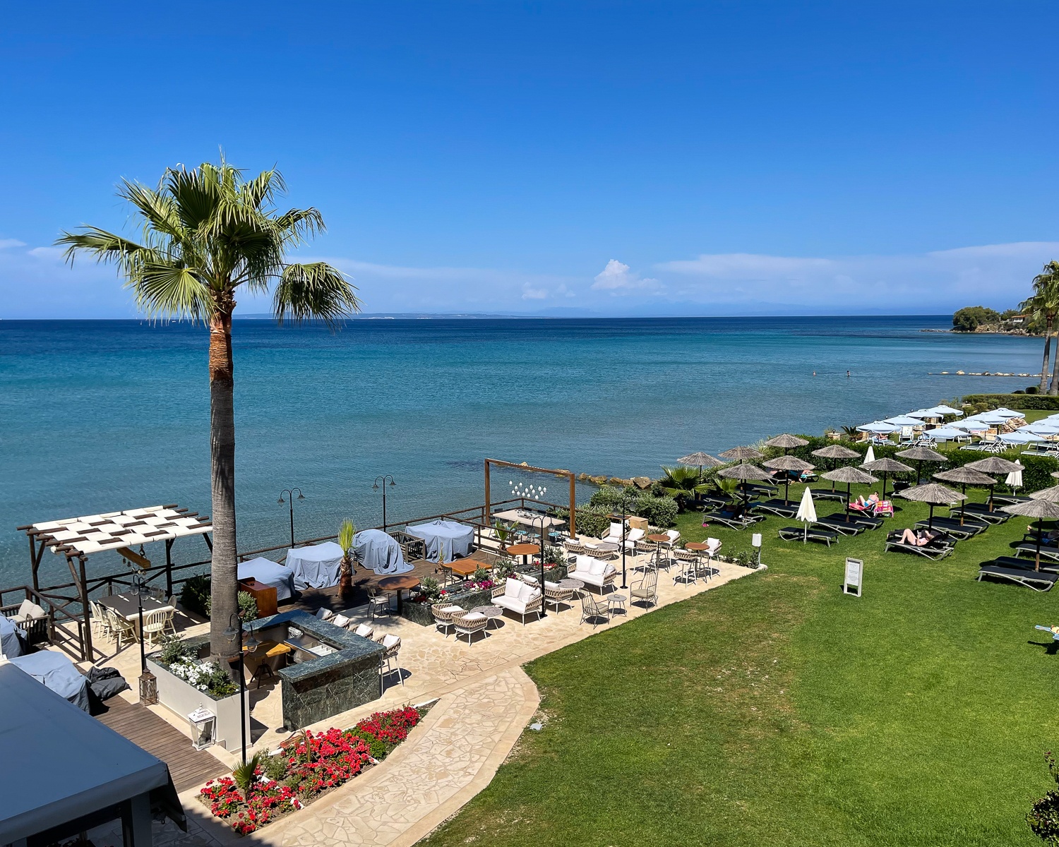 Sunbathing area at Windmill Bay Hotel Zakynthos Photo Heatheronhertravels.com