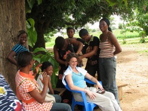 Wendy has her hair braided in Wiaga, Ghana