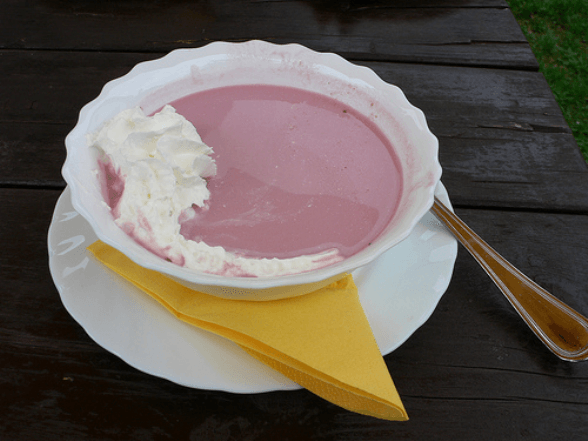 Sour cherry soup at Pajta Galeria in Salföld, Hungary