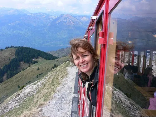 On the Schafbergbahn train above Wolfgangsee by Heatheronhertravels.com