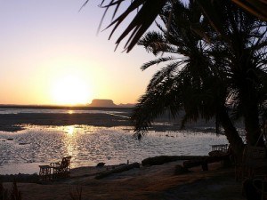 Sunset at Fatnas island in Siwa in Egypt