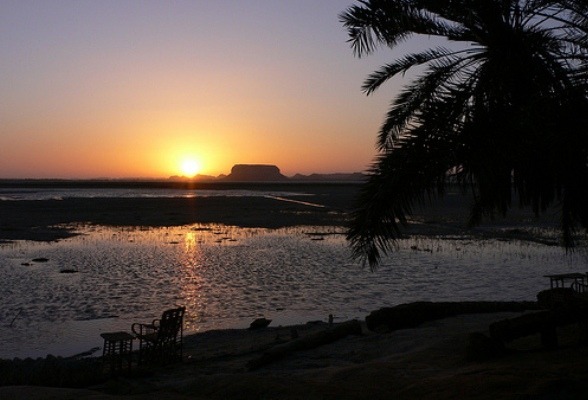 Sunset at Fatnas island in Siwa in Egypt