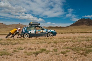 Pushing a car in Mongolia