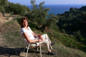 Admiring the view over the sea and olive groves near Argassi