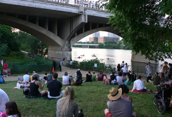 Austin - waiting for the bats under South Congress bridge