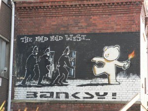 The Mild Mild West by Banksy, on Stokes Croft Bristol Photo: Heatheronhertravels.com
