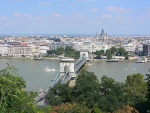 View of Chain bridge from the Royal Palace in Budapest