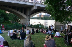 Austin - waiting for the bats under South Congress bridge Photo: Heatheronhertravels.com