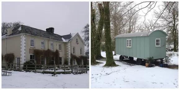 Prince Hall Hotel, Dartmoor, Devon with Shepherd's hut in the grounds Photo: Heatheronhertravels.com