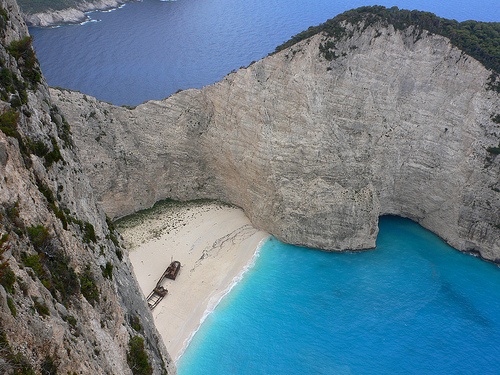 Navagio or Shipwreck cove on Zante, Greece Photo: Heatheronhertravels.com