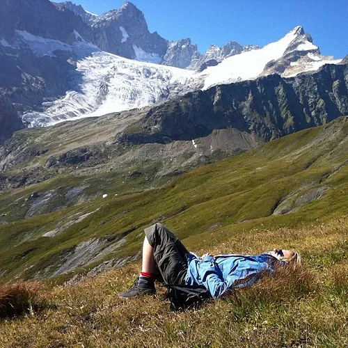 Enjoying the landscape at Grand Col Ferret Photo: Heatheronhertravels.com