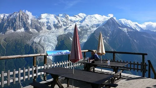 View from the terrace of Refuge Bellechat above Chamonix Photo: Heatheronhertravels.com