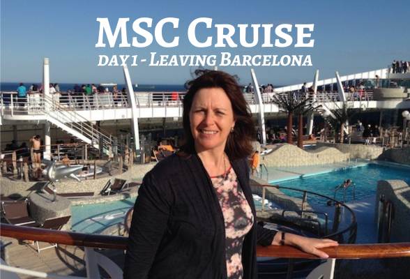 Heather aboard the MSC Splendida; Heatheronhertravels