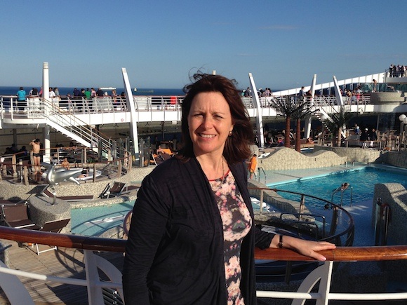 Heather aboard the MSC Splendida; Heatheronhertravels