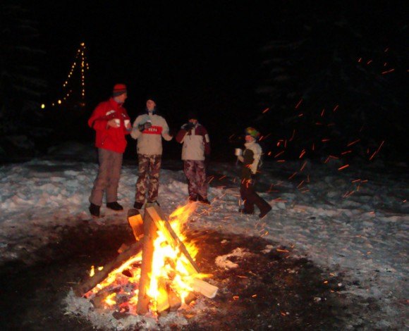 Campfire around the lake at Filzmoos, Austria