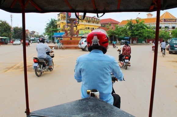 View from a tuk-tuk, heading to Angkor