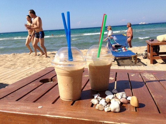 Frappuccino on Ionian beach, Zakynthos, Greece Photo: Heatheronhertravels.com