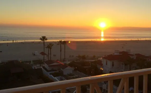 A sunset from the balcony of our full ocean-view room at Hotel del Coronado