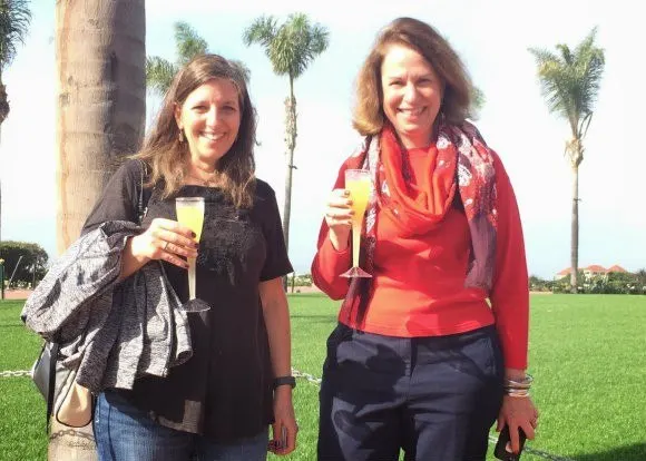 Susan and Cherie, toasting a return to Hotel del Coronado with complimentary Mimosas from the Spa at the Del