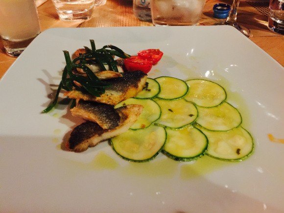 Sea Bass with courgette salad and Kritama at Anatalis, Zakynthos Photo: Heatheronhertravels.com