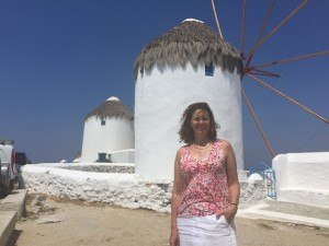Heather at the Windmills of Mykonos, Greece