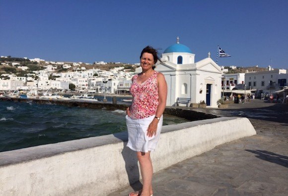 Heather in the Harbour of Mykonos, Greece Photo: Heatheronhertravels.com