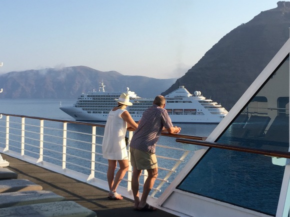 Arriving in Santorini with Azamara Club Cruises Photo: Heatheronhertravels.com