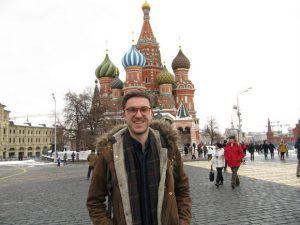 Nick outside St Basil’s Cathedral, Moscow Heatheronhertravels.com