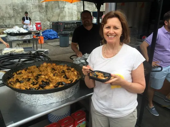 Enjoying Paella at the food festival in Montreal Photo: Heatheronhertravels.com