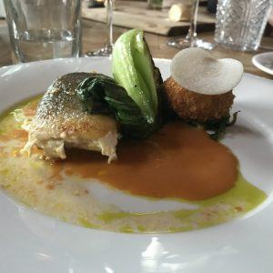 Cod with crab and Pak Choi at Backwell House in Bristol
