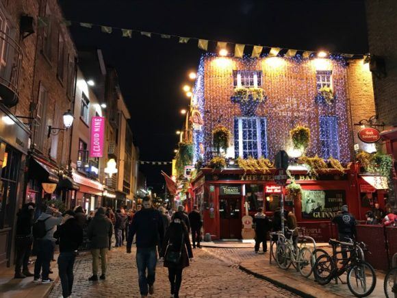 Temple Bar in Dublin at night Photo: Heatheronhertravels.com