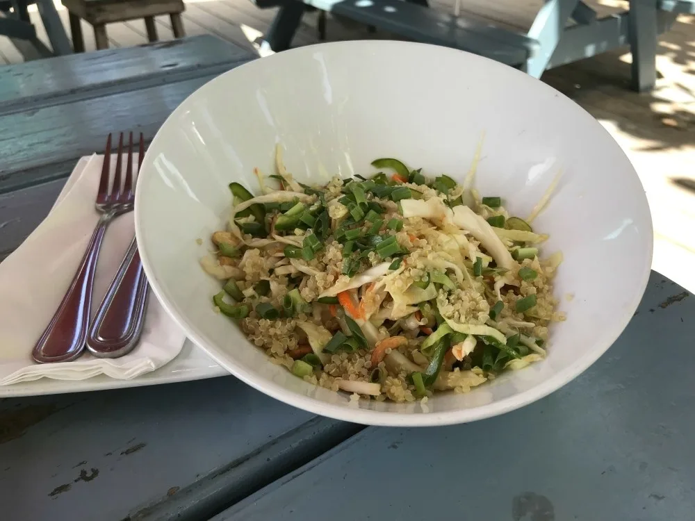 Umbrellas on Grand Anse Beach salad photo Heatheronhertravels.com