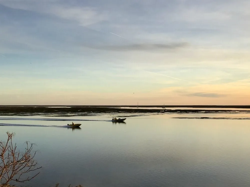 Ria Formosa Lagoon at sunset from Faro