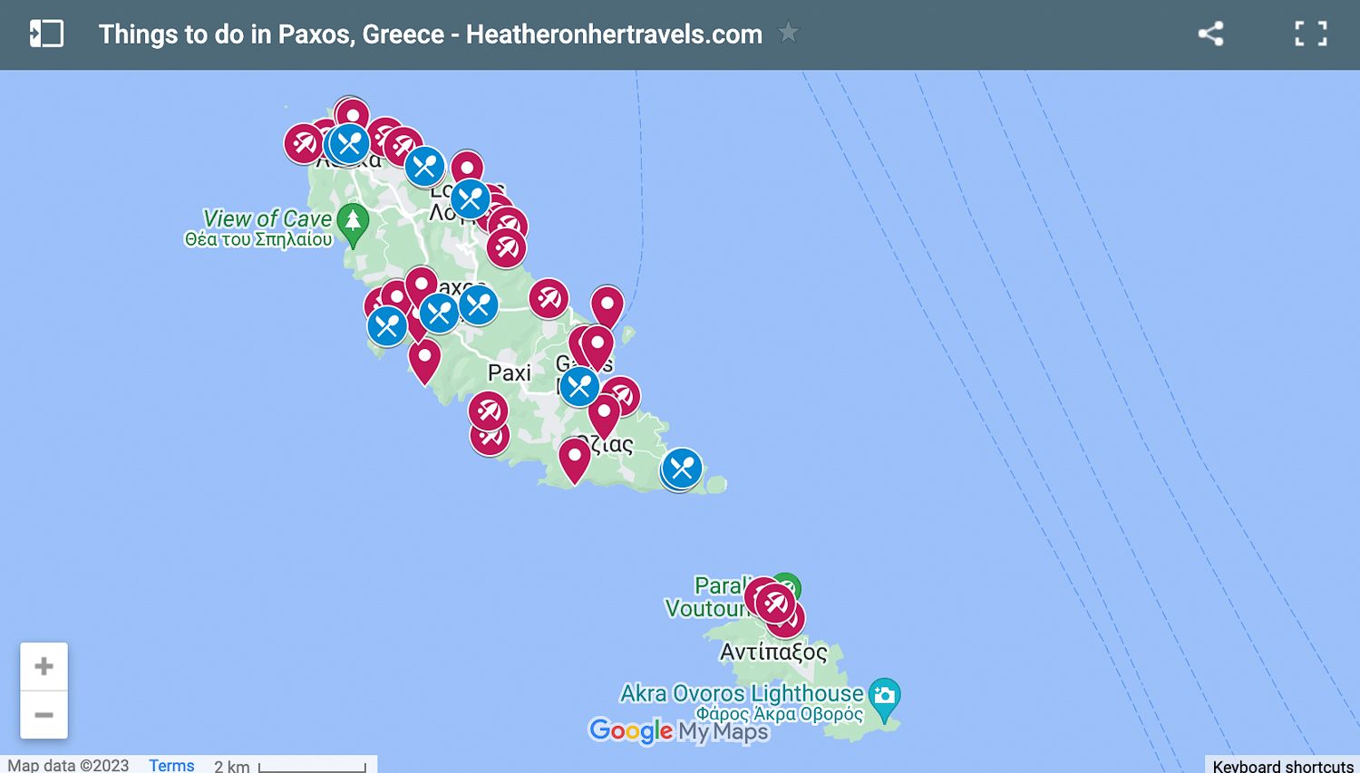 Map of things to do in Paxos Heatheronhertravels.com