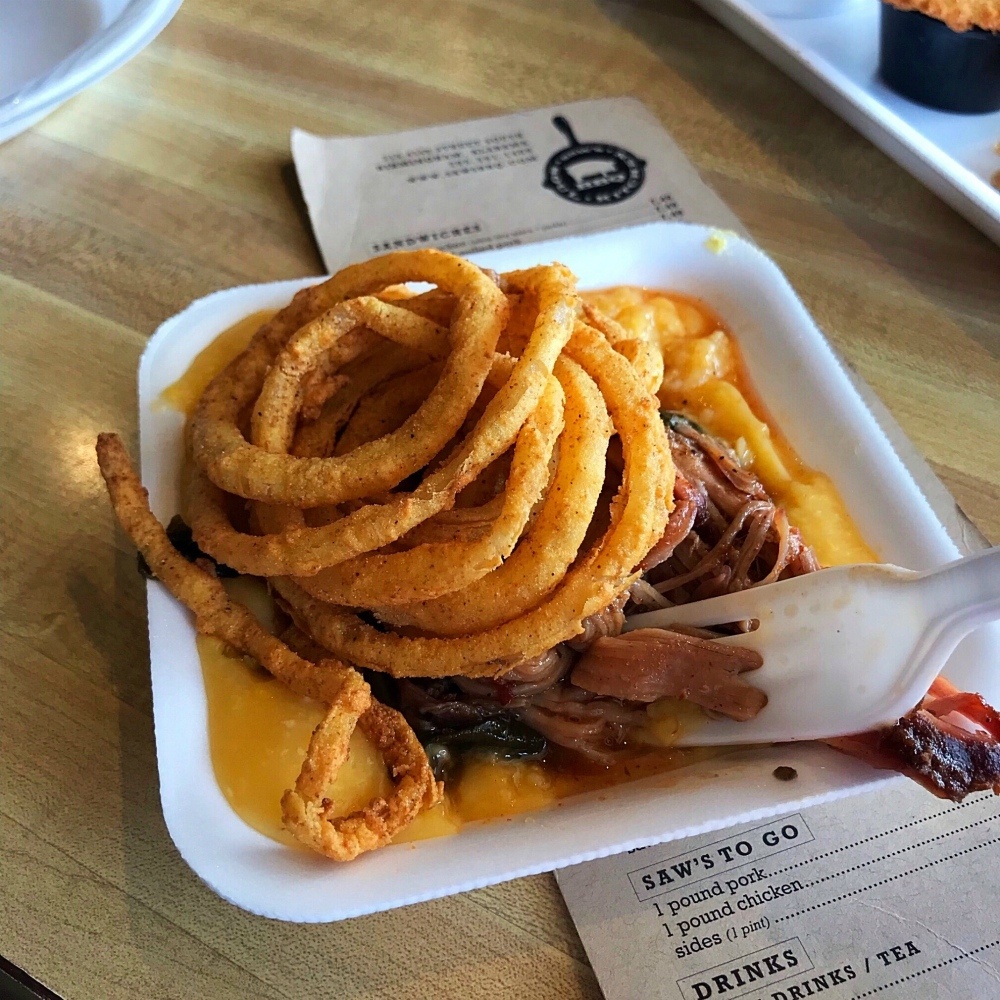 Pulled pork and Greens at Saws' Soul Food in Birmingham Alabama Photo Heatheronhertravels