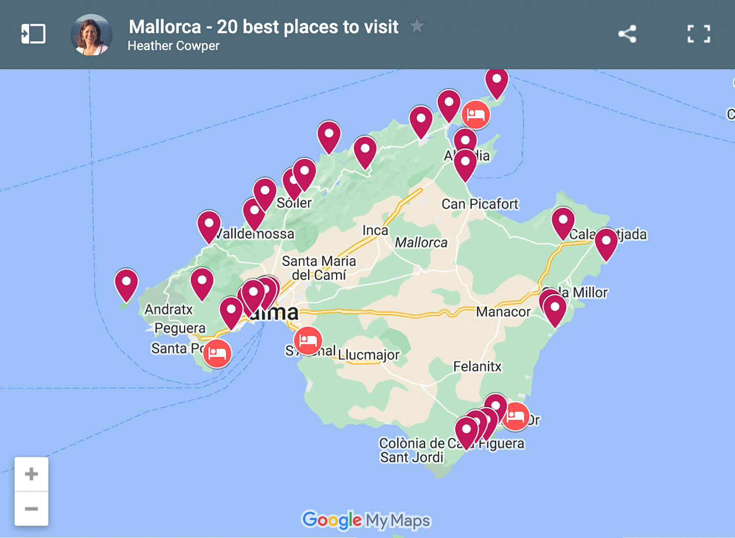 Map of Best places to visit in Mallorca by Heatheronhertravels.com