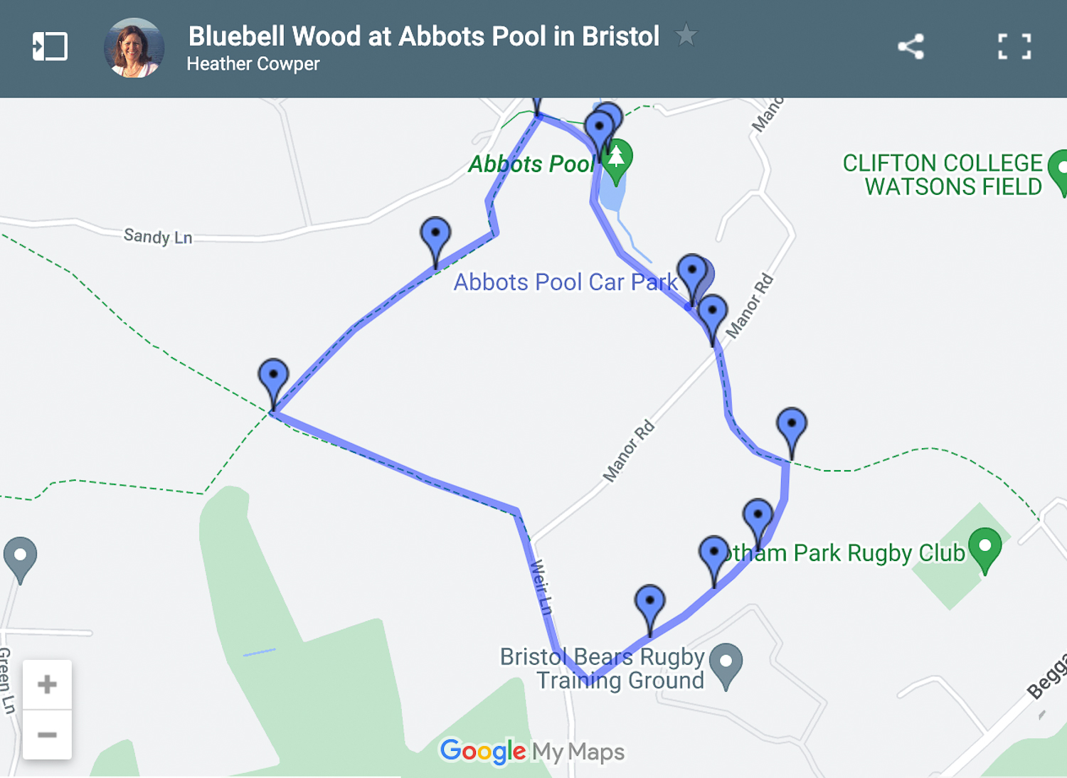 Map of Bluebell walk at Abbots Leigh in Bristol Photo Heatheronhertravels.com