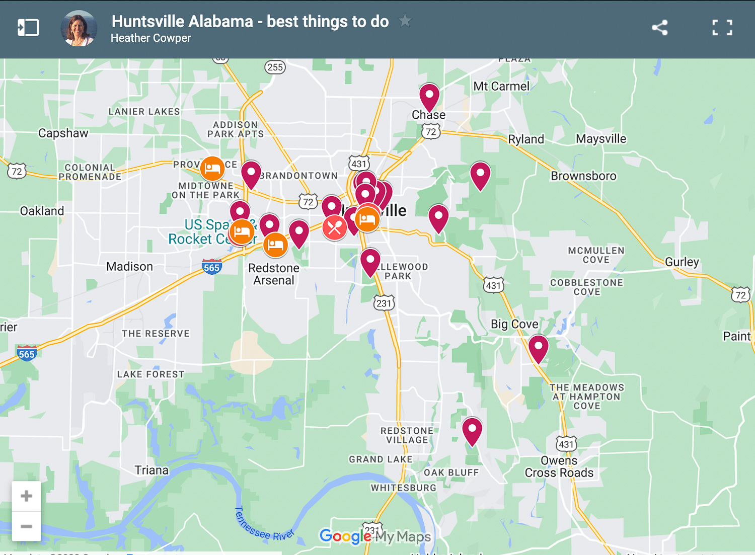 Map of Huntsville Alabama by Heatheronhertravels.com