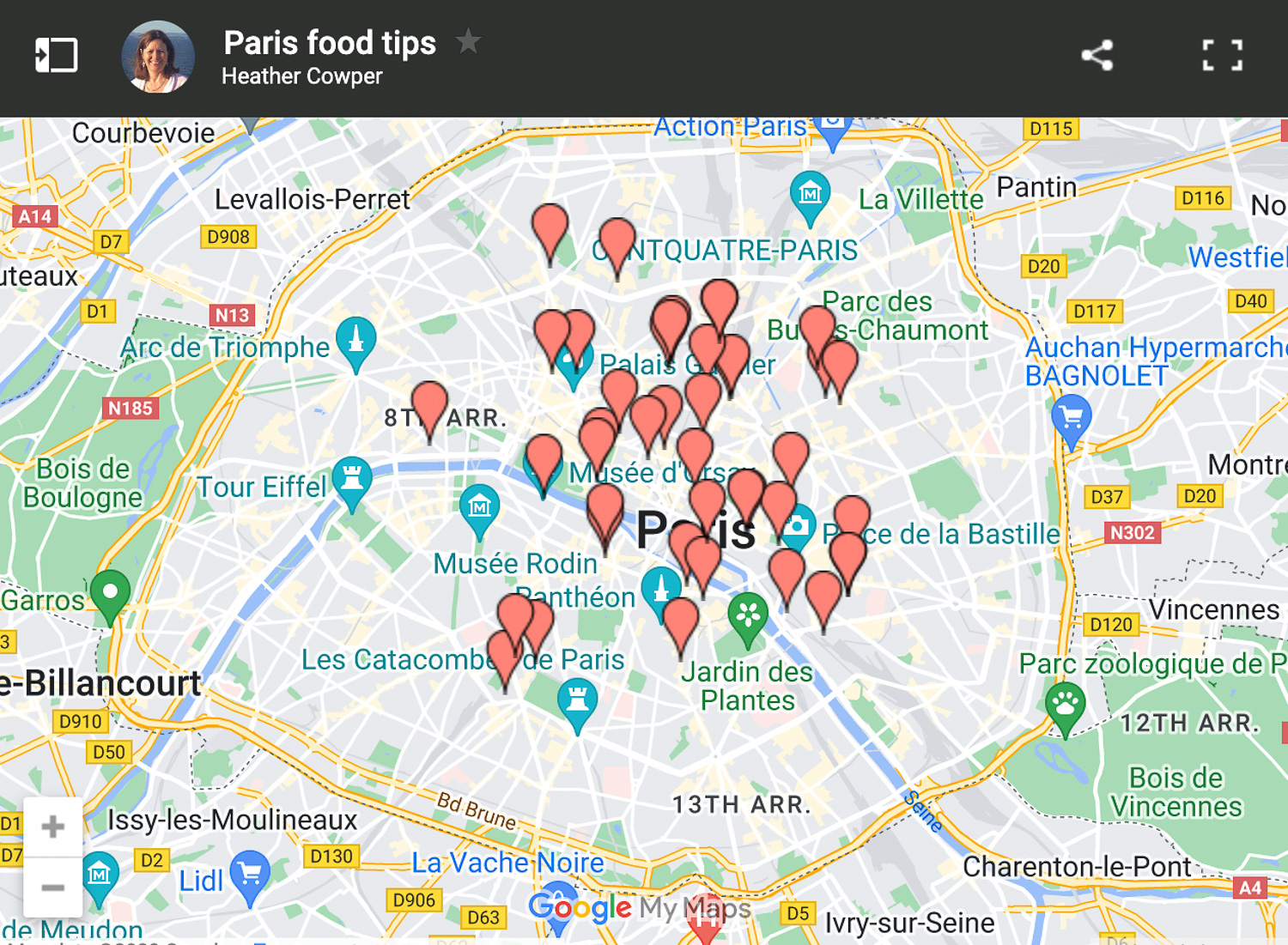 Map of Paris Food Tips by Heatheronhertravels.com