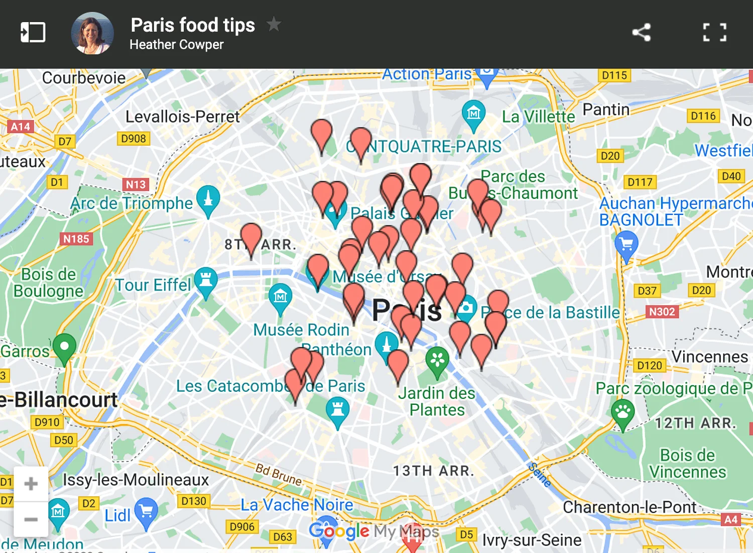 Map of Paris Food Tips by Heatheronhertravels.com