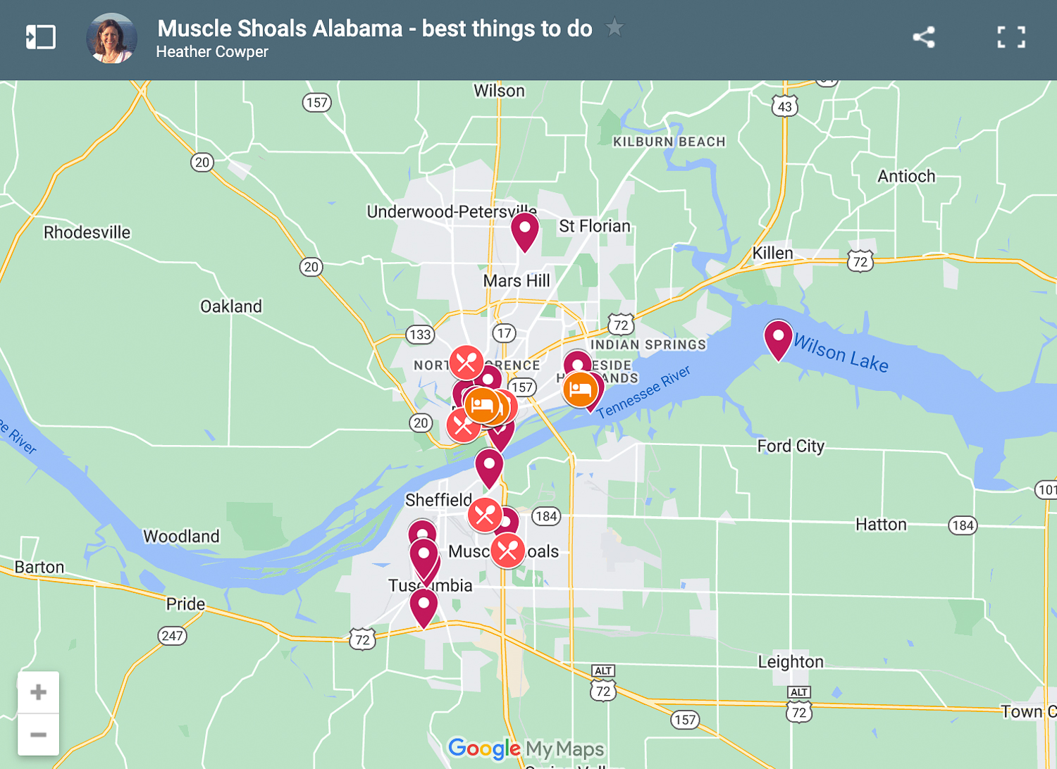 Map of Things to do in Muscle Shoals Photo Heatheronhertravels.com