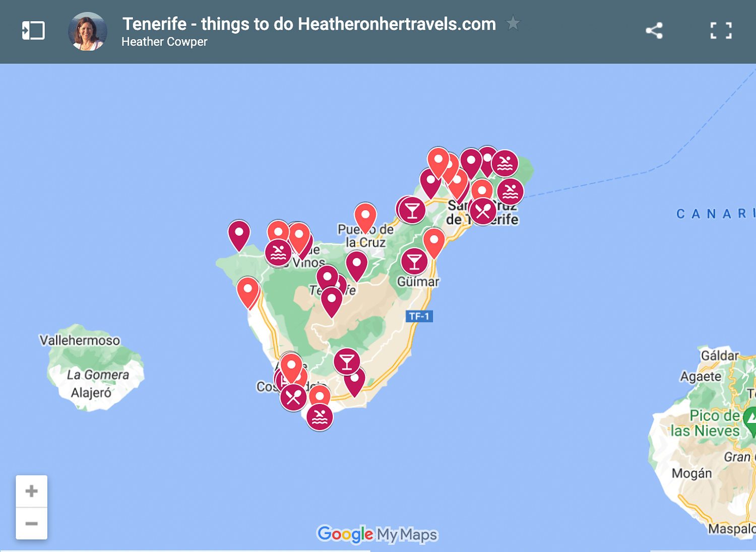 Map of Things to do in Tenerife by Heatheronhertravels.com