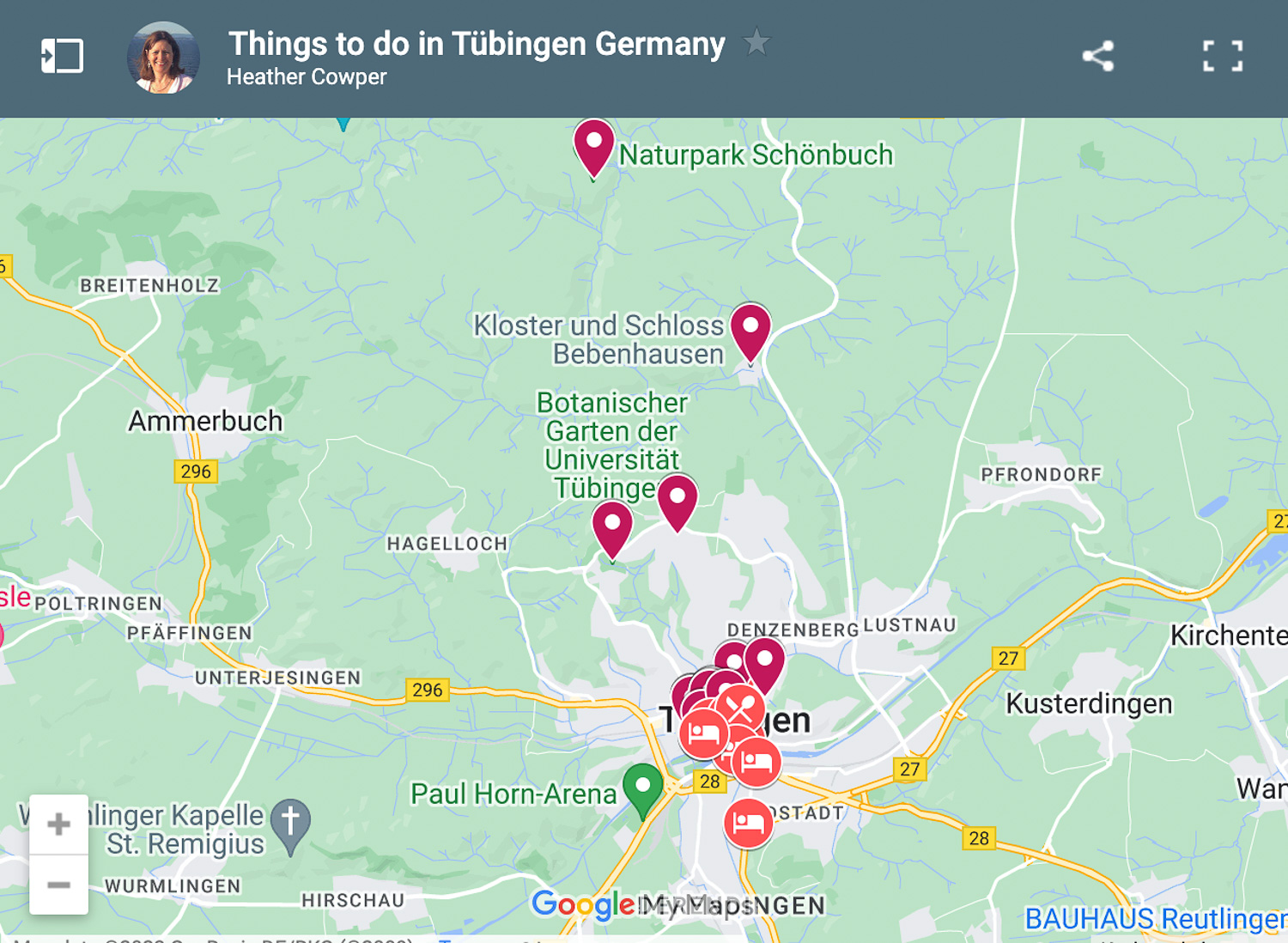 Map of Things to do in Tubingen Germany by Heatheronhertravels.com